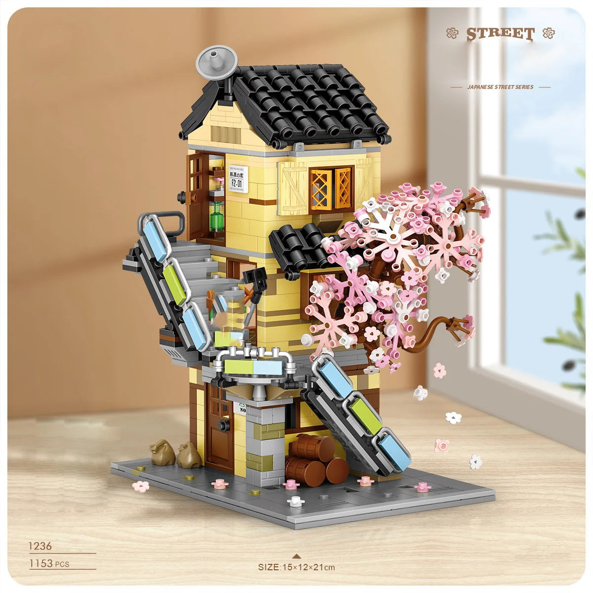 Creative Mini Block Architecture Japanese Noodles Restaurant Apartment Fruit Vegetable Shop Brick Japan Street View Figures Toys