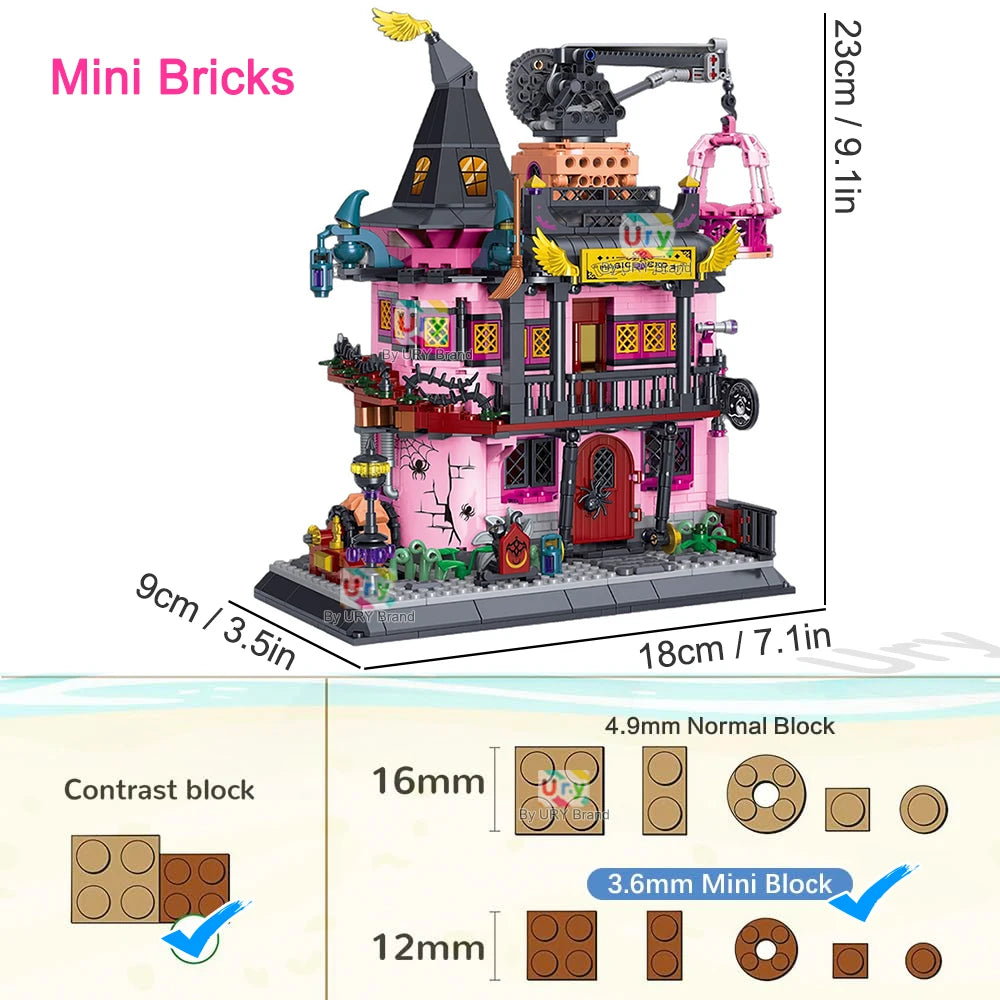 Mini Bricks Friends Haunted House City Halloween Villa Magic Labs MOC Openable Architecture Building Blocks Toys for Kids Gifts