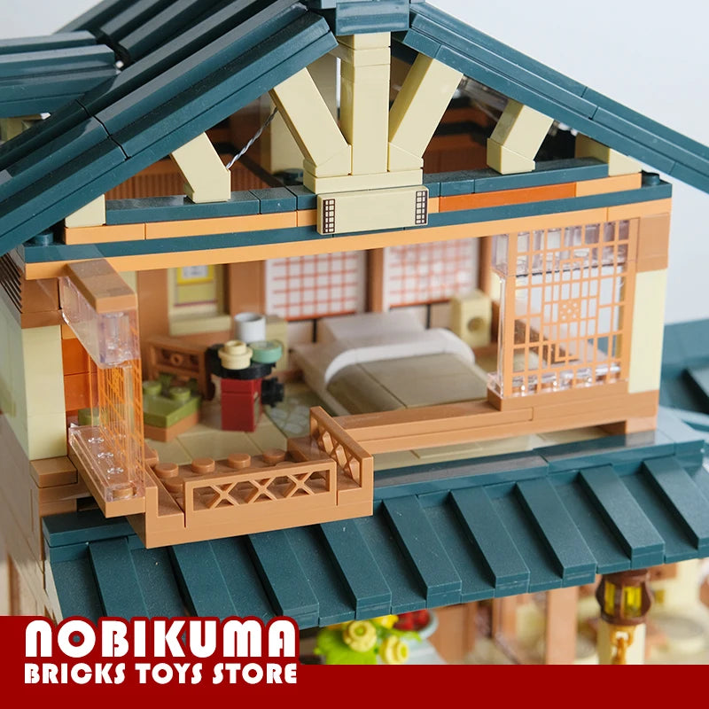 Japanese Style Log Cabin Building Blocks Toys City Hot Spring House MOC Bricks Anime Scene Store Model Adult Kids Birthday Gifts