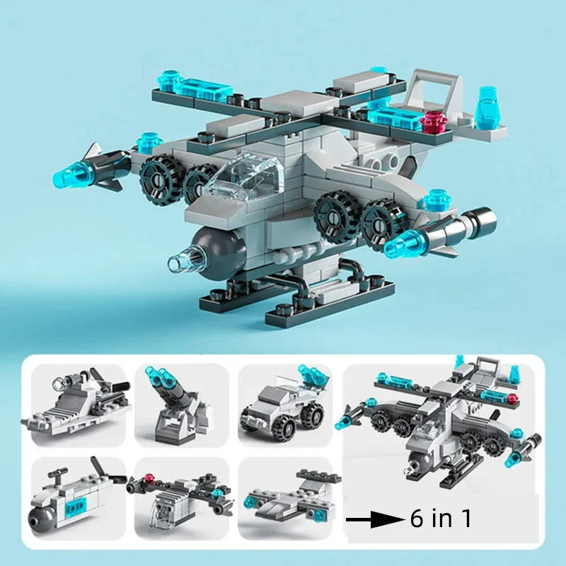 Mini Size 6 In 1 Building Blocks Diy Police Car Fire Truck Castle Model Bricks Kids Educational Toys Gifts