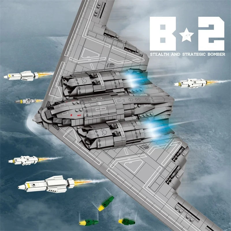 Blocchi da Costruzione Militare Tecnico USA B2 Ghost Stealth Ghost Bombardiere Caccia Modello Missile Speciale Seconda Guerra Mondiale WW2 Mattoncini Giocattoli per Bambini