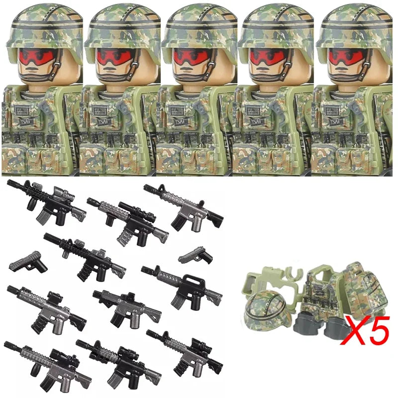 Military Army Figures Building Blocks SWAT Ghost Commando Special Forces Soldier Weapons Gun Hat Shield Belt AK Mini Bricks Toy - CADA BRICKS®