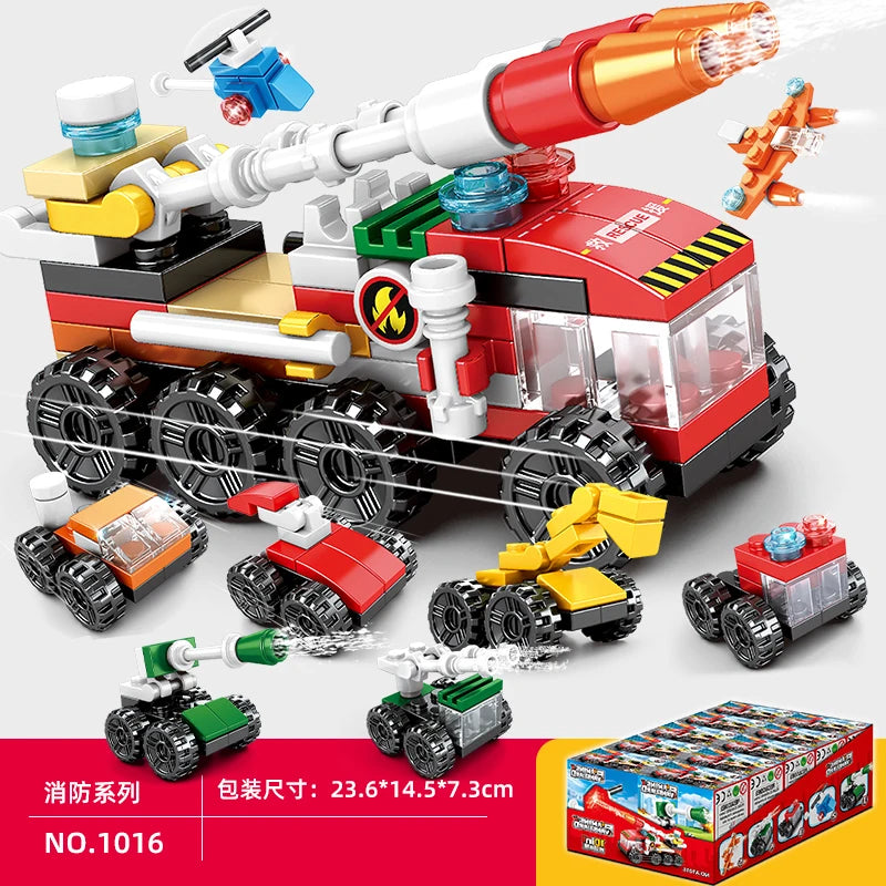 Engineering car blocks 10 in 1 Police car Aircraft Tank warship Fire truck Robot Building bricks Boy toys Children's gifts