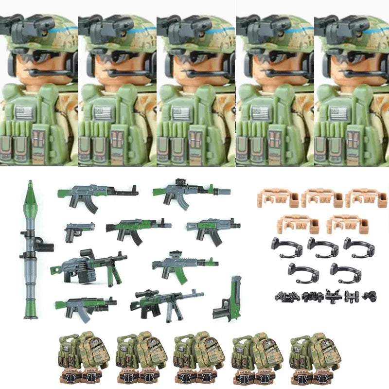 Military Army Figures Building Blocks SWAT Ghost Commando Special Forces Soldier Weapons Gun Hat Shield Belt AK Mini Bricks Toy - CADA BRICKS®