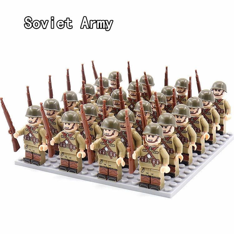 24pcs WW2 Military Army Soldier Soviet US UK German France Building Blocks Set Model Bricks Action Figures Weapon Toys Kids Gift - CADA BRICKS®