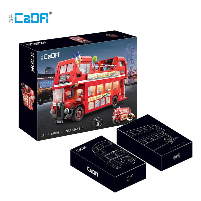 1770 Pcs Cada London Double Deck Bus Building Blocks Red Balloon Light Party City School Technical Car Bricks Toys for Kids Gift - CADA BRICKS®