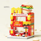 2025 Mini Shop Market Street View Sets Model Building Blocks Hamburger Restaurant Retail Store Creative Architecture Friend