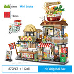 Mini City Japanese Street View Modular Villa Retro Noodle Shop Store Friends House MOC Architecture Building Blocks Set for Kids