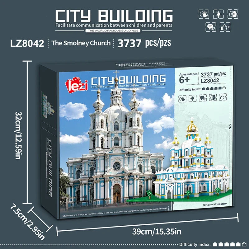 3737 STUKS Smolny Kerk Model Bouwstenen Wereldberoemde Attracties Architectonisch Straatbeeld Bakstenen Kinderen Doe-Het-Zelf Speelgoed Vakantiecadeau