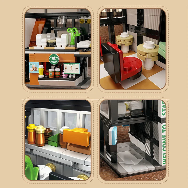 City 581 Stuks Sterren Koffiehuis Met Verlichting Bouwstenen Straatbeeld Architectuur Café Winkel MOC Bakstenen Speelgoed Kinderen Kerstcadeau