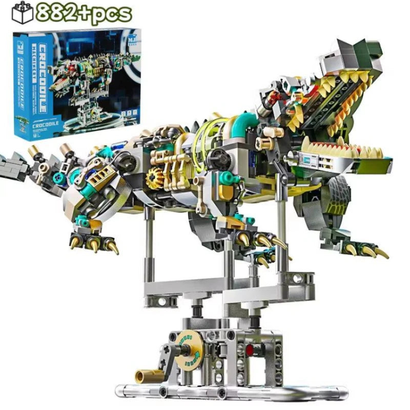 TOYLINX Mechanical Shark Building Set, STEM Educational Shark Sea Life Construction Blocks with Light-Up Display Stand - CADA BRICKS®