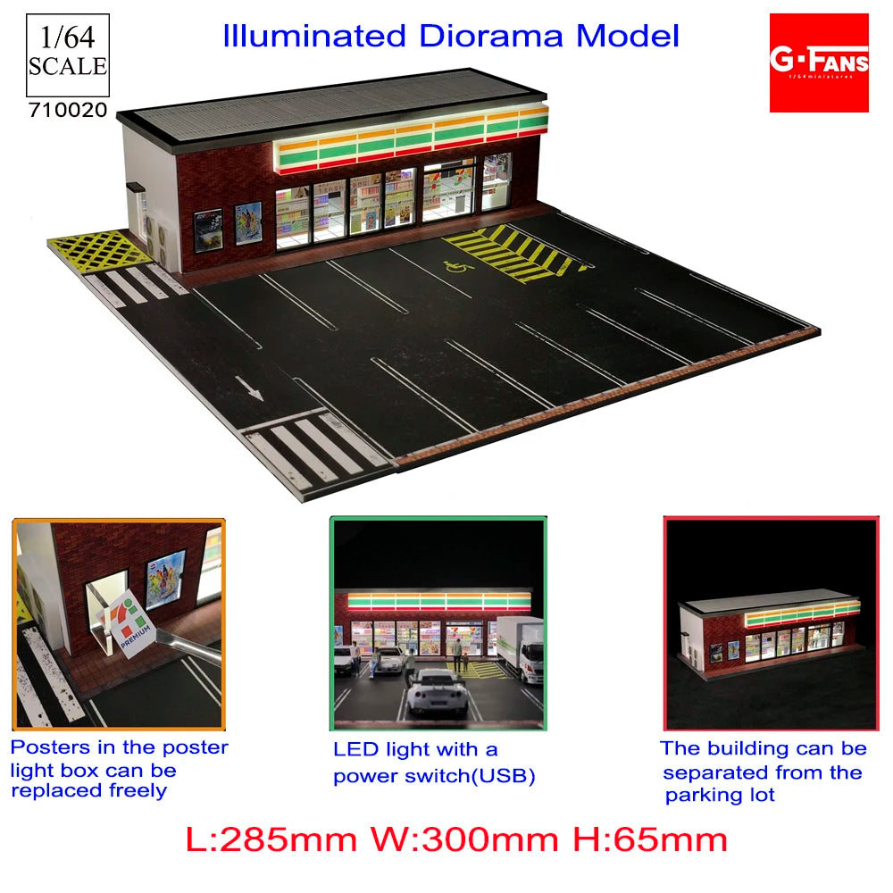 GFans NEW Model 1:64 Scale Diorama Car Garage Model With LED Lights Parking Lots City DIY Model Sets Collection Display Gifts