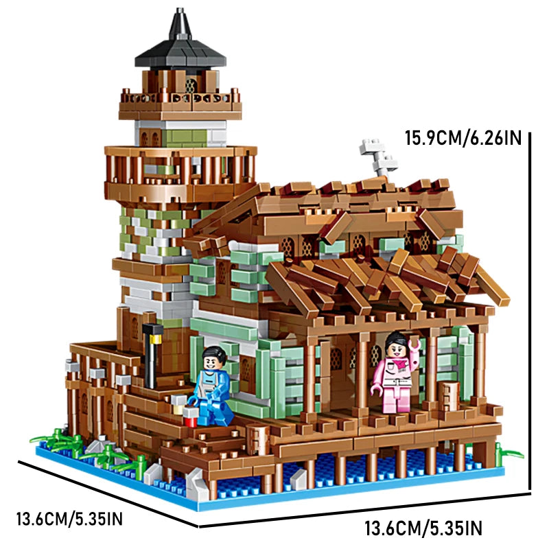 Micro Building Blocks Fishing Village Cottage, Architectural Building Blocks City House Model Gift for Girls and Boys, Kids Toys