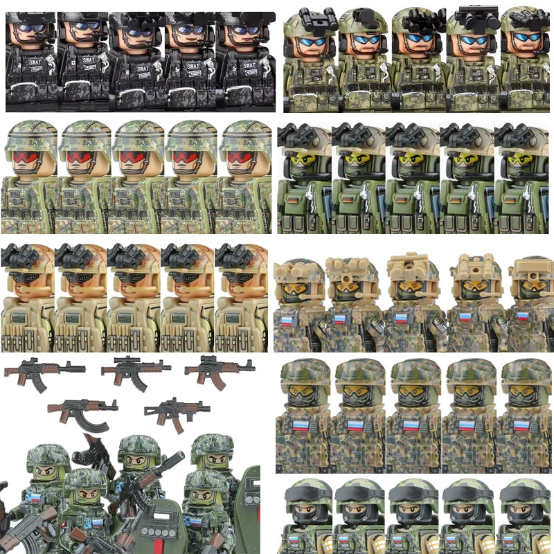 Military Army Figures Building Blocks SWAT Ghost Commando Special Forces Soldier Weapons Gun Hat Shield Belt AK Mini Bricks Toy - CADA BRICKS®