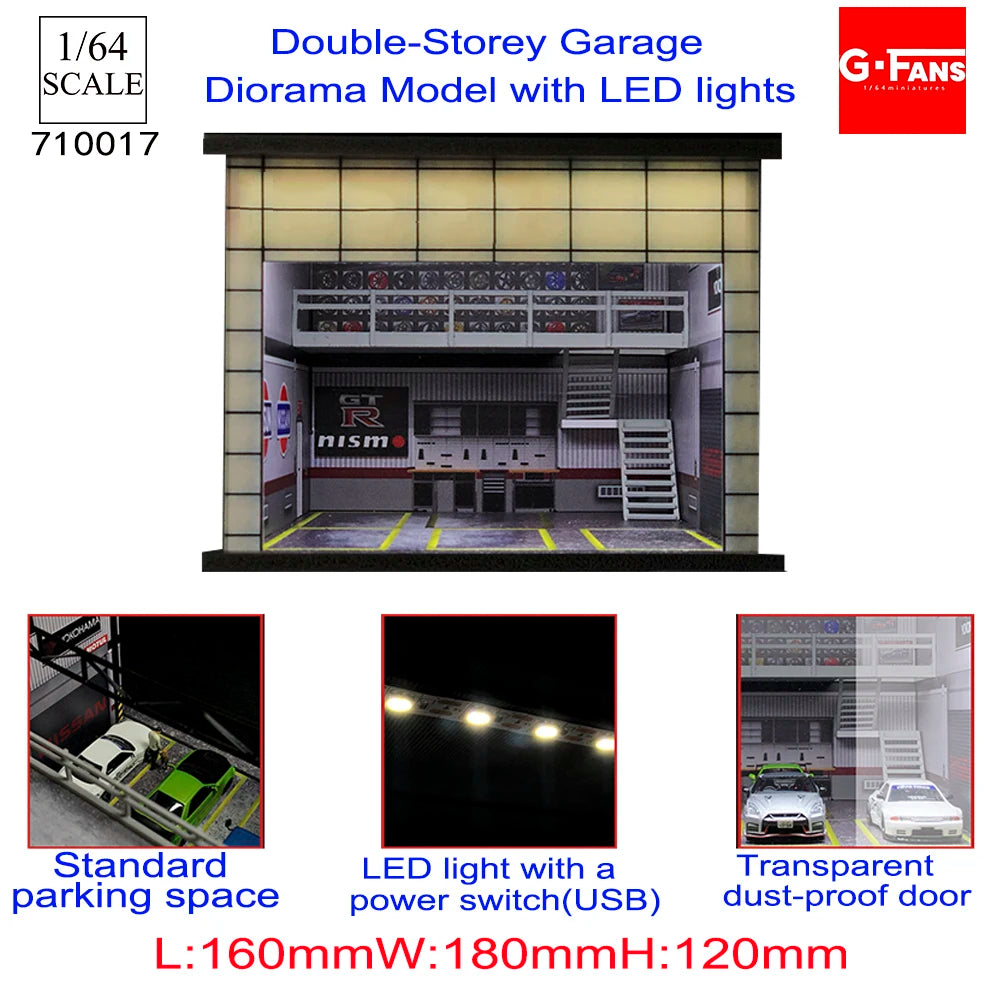 GFans NEW Model 1:64 Scale Diorama Car Garage Model With LED Lights Parking Lots City DIY Model Sets Collection Display Gifts