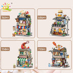 HUIQIBAO City Mini Chinese Street View Gourmet Shop Micro Building Blocks Set Seafood Restaurant DIY Bricks Toys For Children