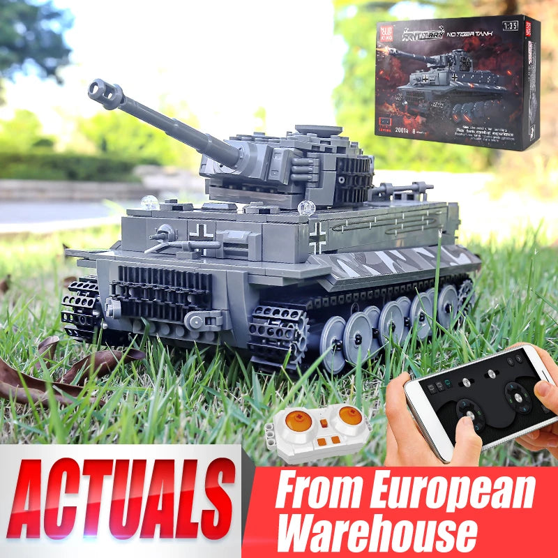 Mould King 20014 Military RC Tank Building Blocks The German Tiger Heavy Remote Control Tank Track Construction Model Toys