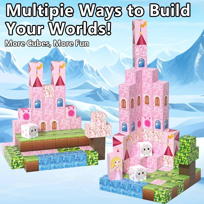 Pink castle magnetic building block set, suitable for boys and girls over 3 years old DIY to improve hand skills and creativity