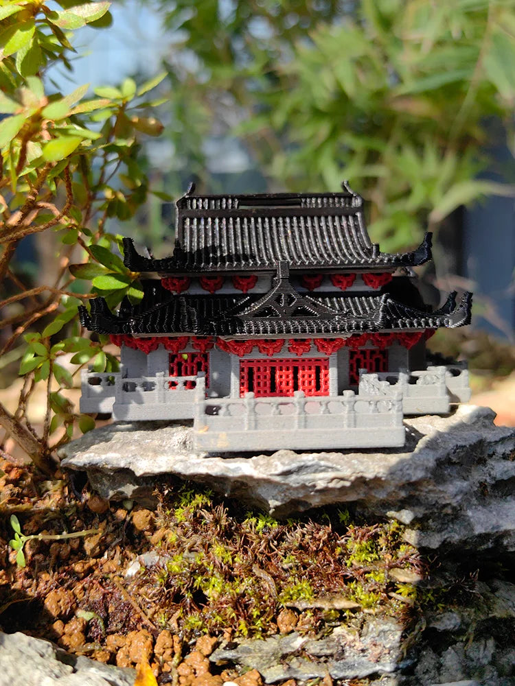Chinese Ancient Building Model, Daxiong Treasure Hall, Landscape Rockery, Water and Land, Fish Tank, Courtyard, Bonsai Study