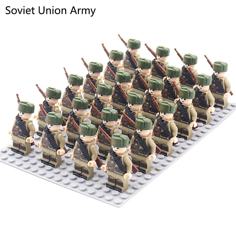 24pcs WW2 Military Army Soldier Soviet US UK German France Building Blocks Set Model Bricks Action Figures Weapon Toys Kids Gift - CADA BRICKS®
