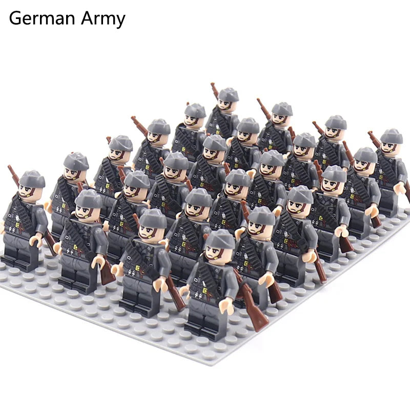 24pcs WW2 Military Army Soldier Soviet US UK German France Building Blocks Set Model Bricks Action Figures Weapon Toys Kids Gift - CADA BRICKS®