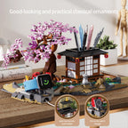 MOC Cherry Blossom Zen Garden Building Blocks Japan Architecture Sakura Tree House Street View Construction Bricks Toys Kid Gift