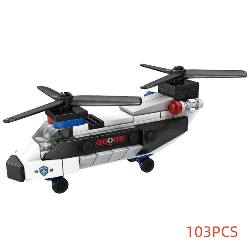 Super Police City Plane Dual-Rotor Helicopter Famous Car SWAT Building Blocks DIY MOC Classic Model Bricks for Children Kits
