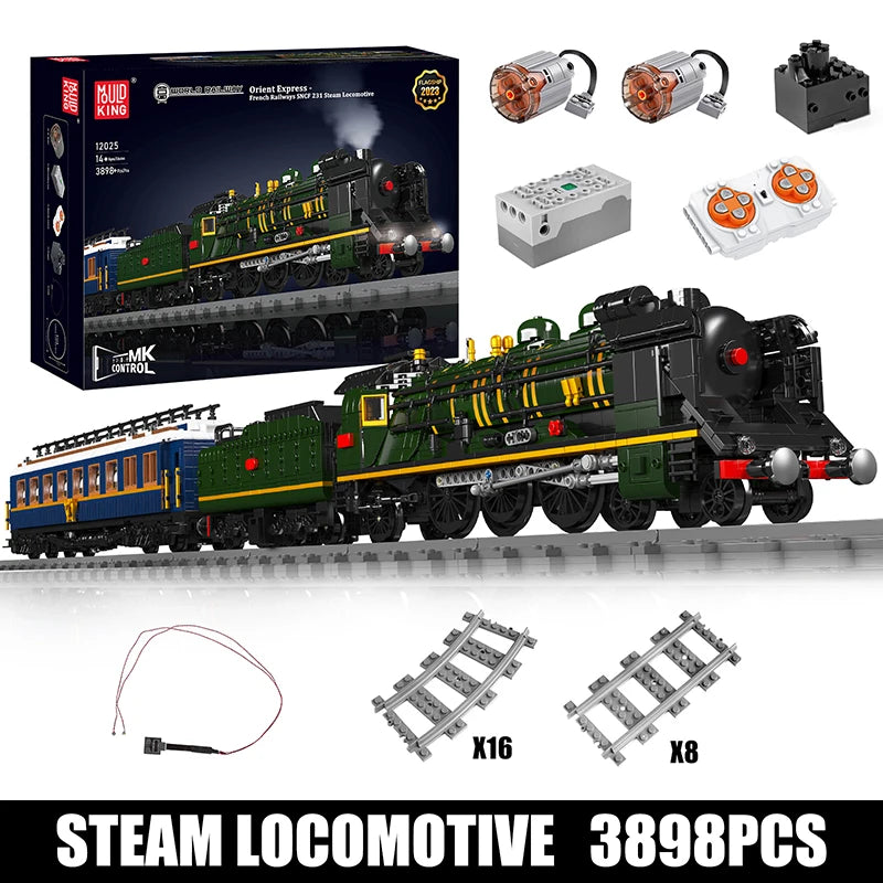 MOULD KING 12025 Technical Remote Control Orient Express Set French Railways SNCF 231 Steam Locomotive Building Blocks Toy Set