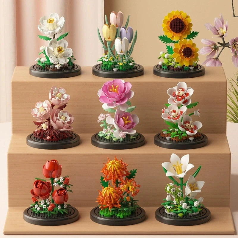 DIY MOC Flower Arrangement Dust Cover Tulip Rose Sunflower Plants Succulents Gardens Building Blocks Model Kids Sets Kits Toys - CADA BRICKS®