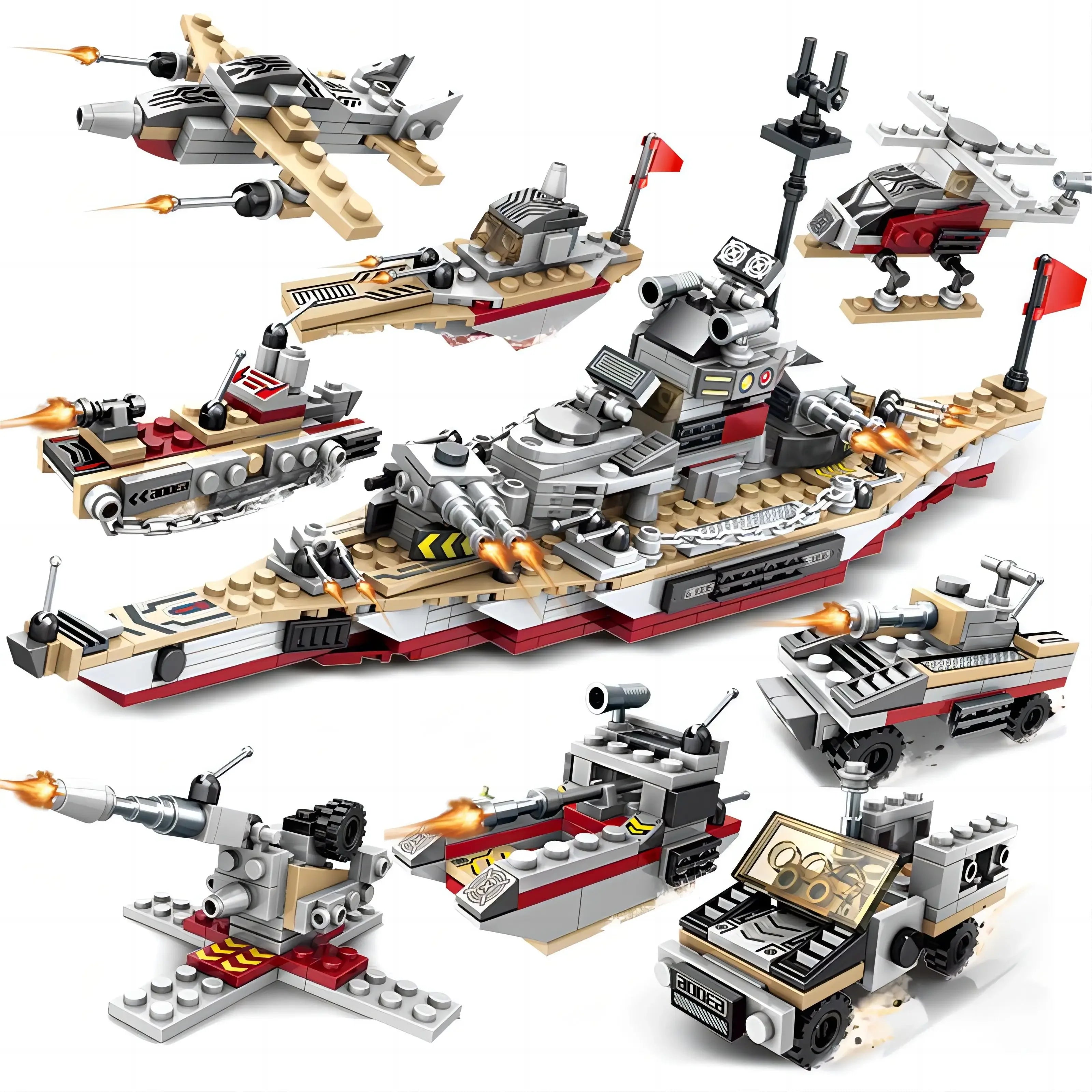 Military Ship Army Ocean Cruiser Warship Building Blocks Aircraft Weapon Ship Bricks City Toys for Children Boy Christmas Gift - CADA BRICKS®