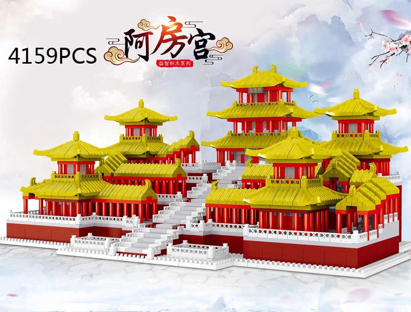 Chinese Historical Civilization Architecture Micro Diamond Block Snow Epang Palace Model Building Brick Toy Nanobrick Collection