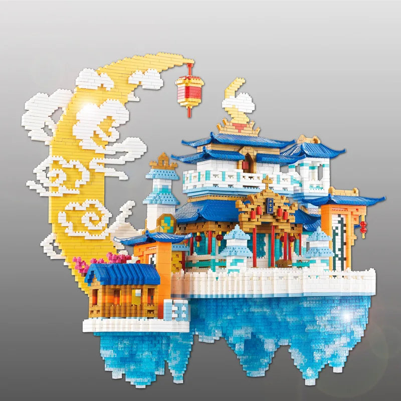 iDEA Chinese Moon Palace Micro Diamond Block China Mythology Wonderland Architecture Nanobrick Building Brick Toy With Light