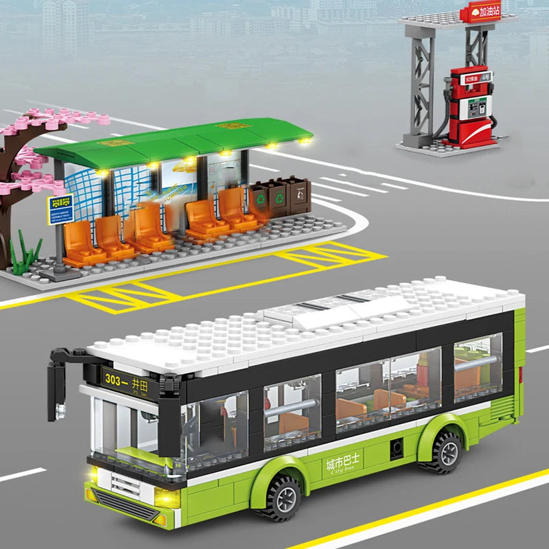 Bus City UK London Building Blocks School Vehicle Friends Wedding Car Traffic Bricks Double Station Girls Gifts Technique Toys - CADA BRICKS®