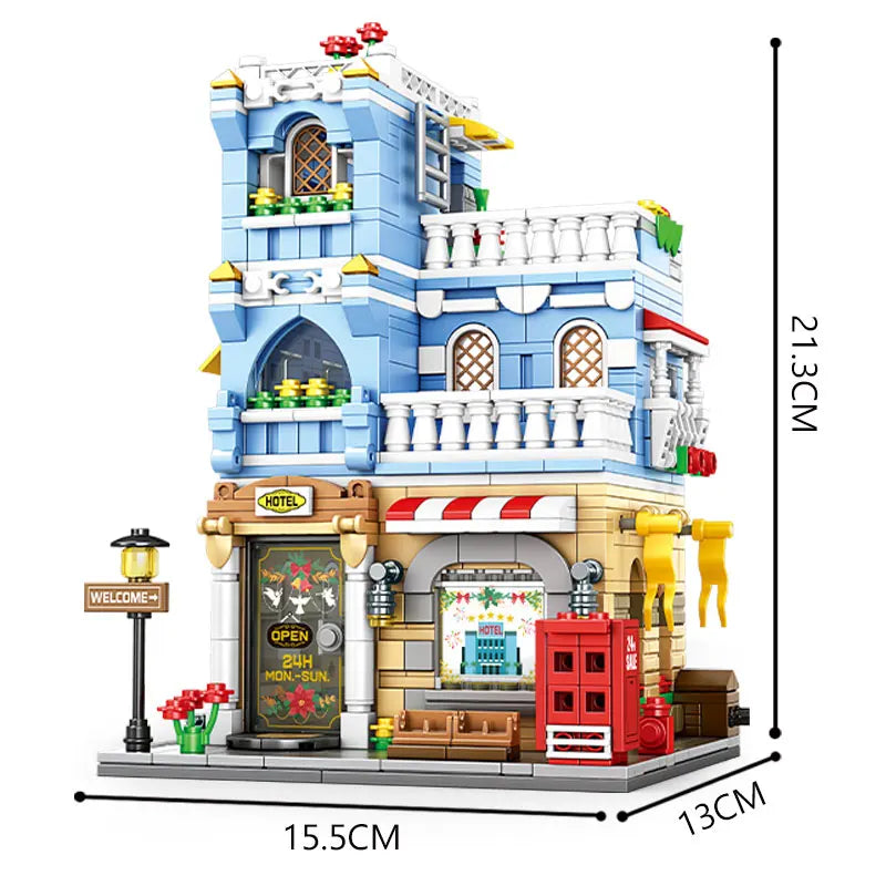 Hotel Building Blocks Inn Architectural Building Blocks Girls Toy City Series  Assembly Miniature Puzzle Model Boys Toy Kids Toy