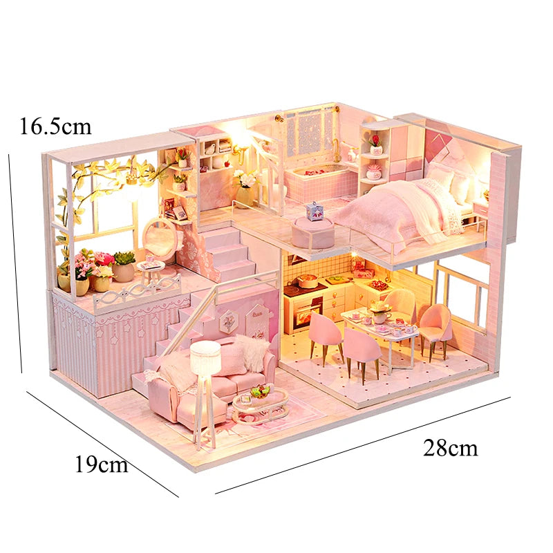 Doll House Kit 3D Wooden Mini DollHouse Assembly Building with Furniture Kit Toys Children's Birthday Gift 3D Puzzle Handmade