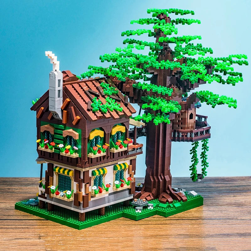 4076PCS Morning Tree House Building Blocks Forest Cabin Villa Garden Swing Architecture Model Micro Assemble Bricks Toy For Kids