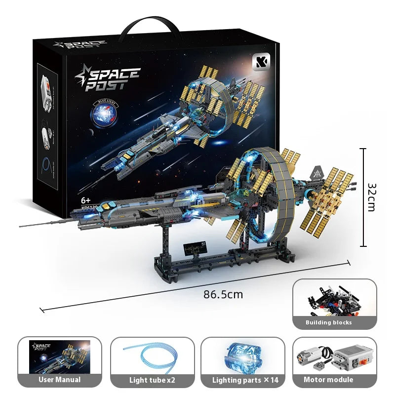 Space station building blocks set, large size with lighting and power modules, highly detailed aerospace model for Adult & Teens