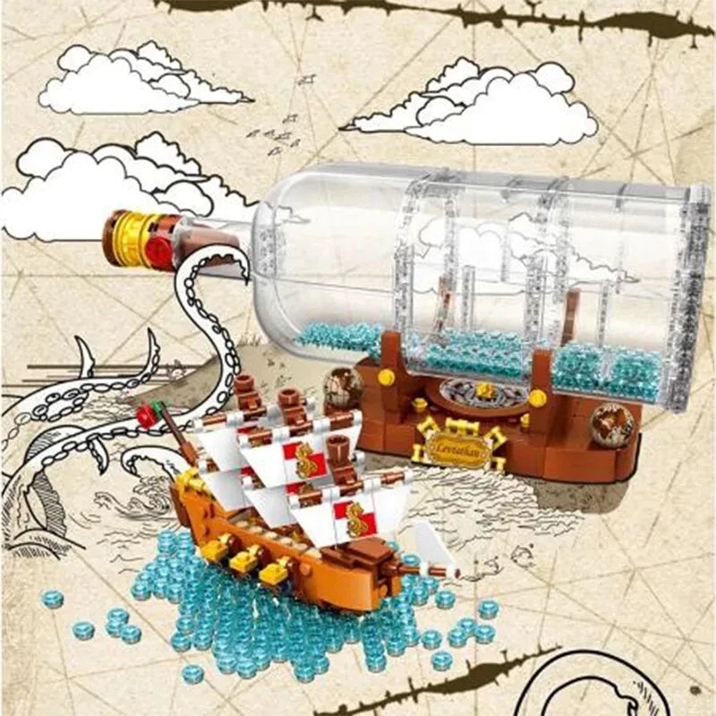 21313 Ideas Ship in Bottle Pirates Building Blocks Construction Set Moc Bricks with Stand Boys Toys For children Christmas Gifts - CADA BRICKS®