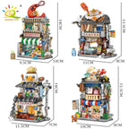 HUIQIBAO City Mini Chinese Street View Gourmet Shop Micro Building Blocks Set Seafood Restaurant DIY Bricks Toys For Children