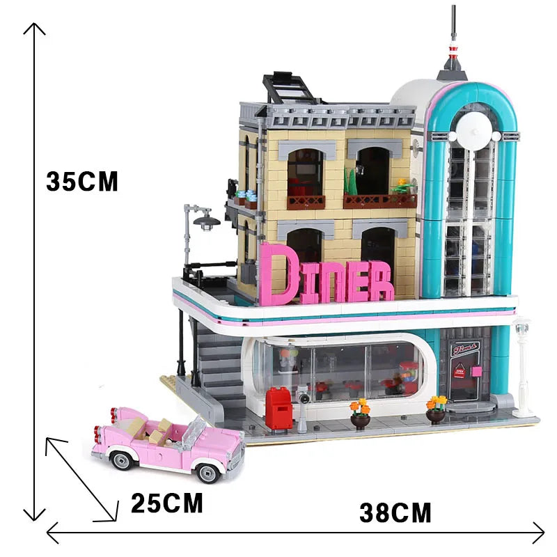 6 MINI Figures 2488PCS Downtown Diner Building Blocks Bricks Compatible 10260 15037 Education Kids Christmas Birthday Gifts Toy - CADA BRICKS®
