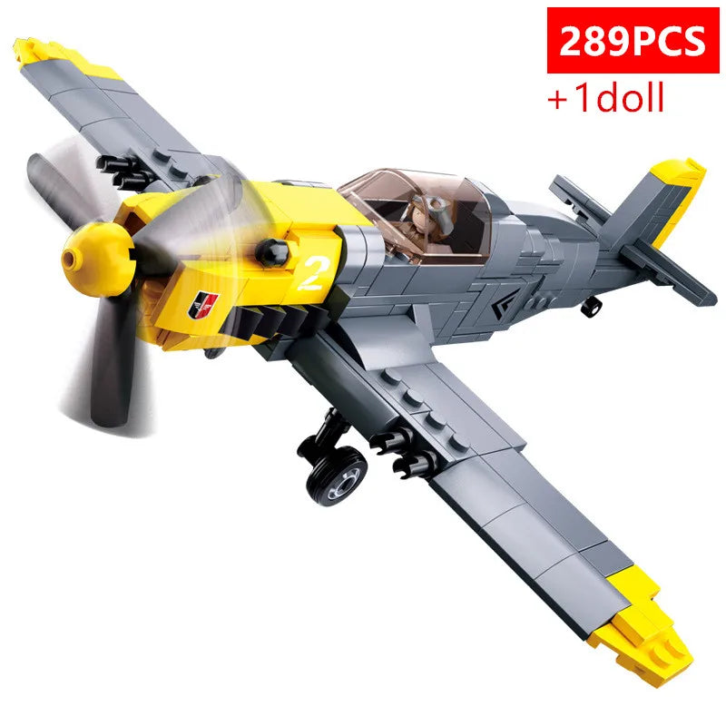 289PCS WW2 Air Force BF-109 Fighter Building Blocks Sets Military Plane Model Bricks Figures Educational Toys for Children