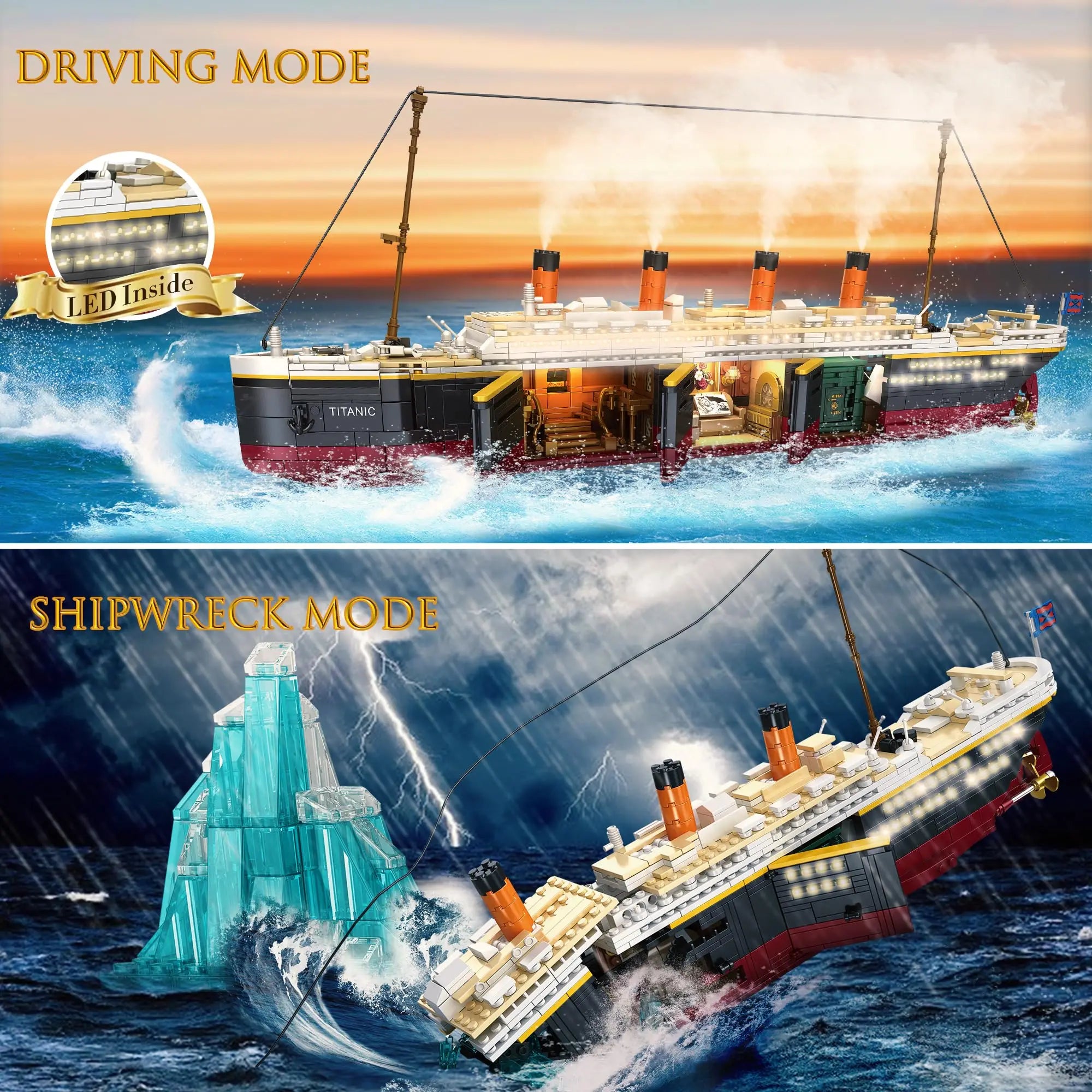 2288Pcs Titanic Model Creative Luxury Cruise Ship Set Moc City Boat Assembly Building Blocks with Lights Brick Toys For children