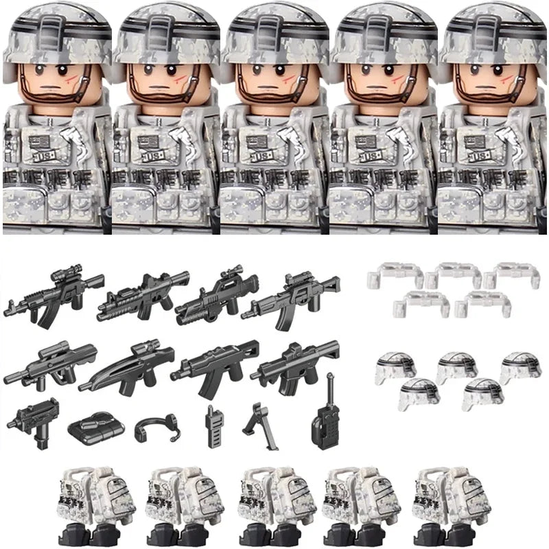 Military Army Figures Building Blocks SWAT Ghost Commando Special Forces Soldier Weapons Gun Hat Shield Belt AK Mini Bricks Toy - CADA BRICKS®