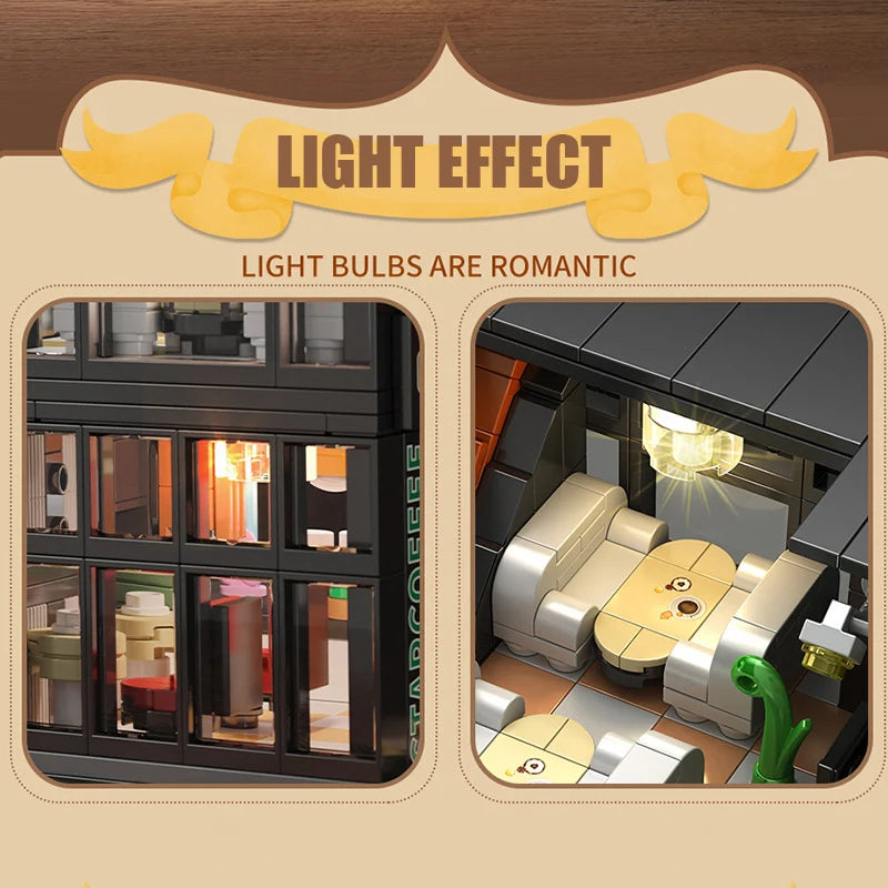 City 581 Stuks Sterren Koffiehuis Met Verlichting Bouwstenen Straatbeeld Architectuur Café Winkel MOC Bakstenen Speelgoed Kinderen Kerstcadeau