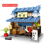 Classic Japan City Street View Build Block Japanese Pastry Vegetable Shop Fabric Bleaching Dyeing Convenience Store Bricks Toy