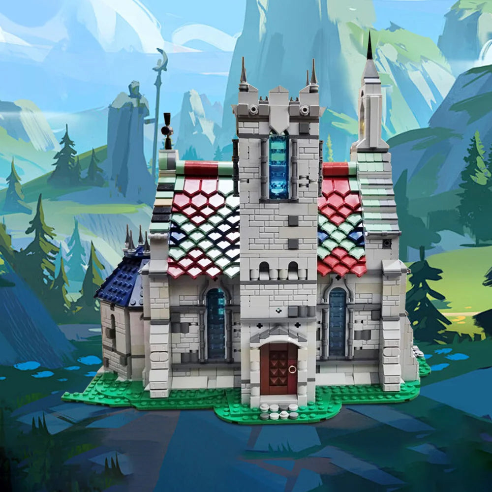 MOC The Old Church Building Blocks Model Medieval Ancient Old Church House Architecture Bricks Assembly Toys Kids Birthday Gifts