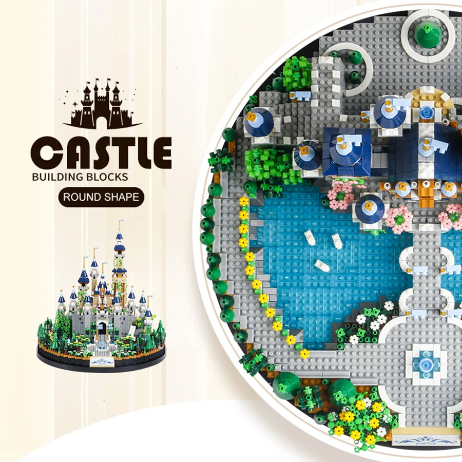 3600PCS Cartoon Dream Tale Princess Castle Architecture Building Blocks Street View Micro Model Bricks Toys For Girls Kids Gift