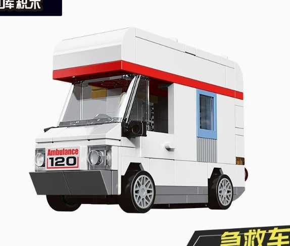 Doe-het-zelf raceauto bus bouwvoertuig ambulance terugtrekmodel bouwstenen speelgoed voor kinderen jongens compatibel met Lego