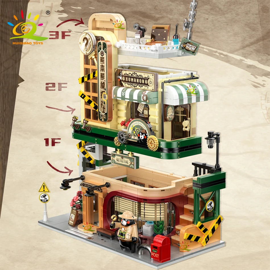 HUIQIBAO 1286PCS City Japanese Street View Detective Agency Model Building Blocks DIY Architecture Bricks Toys for Children Gift