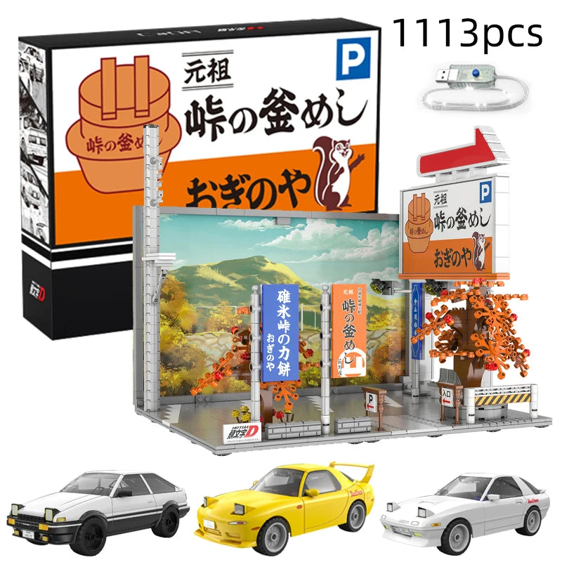 Cada Anime Initial D Tofu Shop House Model Building Blocks City Japanese Racing Car Parking Lot Bricks Toys Kid Gifts With LED - CADA BRICKS®